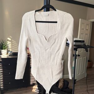 Abercrombie & Fitch Cream Ribbed Bodysuit